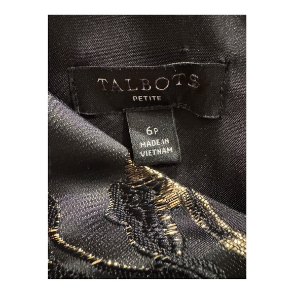 Talbots Petite Black & Gold Metallic Jacquard Fit & Flare Dress | 6P | New - Picture 3 of 9